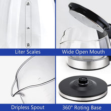 Load image into Gallery viewer, Electric Kettle Water Boiler, 1.8L Electric Tea Kettle, Wide Opening Hot Water Boiler With LED Light, Auto Shut-Off & Boil Dry Protection, Glass Black