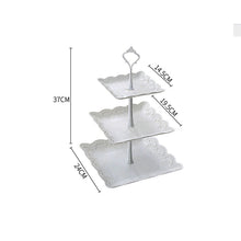 Load image into Gallery viewer, 3Tier Cake Stand Afternoon Tea Wedding Party Plates Tableware Embossed Tray UK

